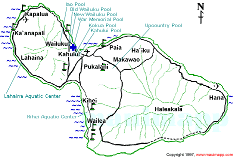 MAP OF MAUI ISLAND PUBLIC SWIMMING POOLS